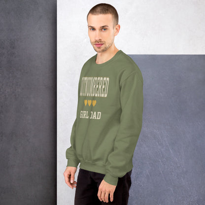 Girl Dad Outnumbered & Proud crewneck sweatshirt — Military Green, on model