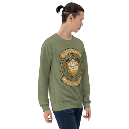 Roll For Initiative d20 dragon tabletop RPG crewneck sweatshirt — Military Green, on model