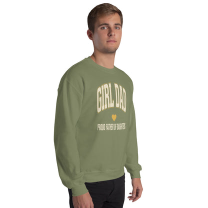 Girl Dad retro varsity crewneck sweatshirt — Military Green, on model
