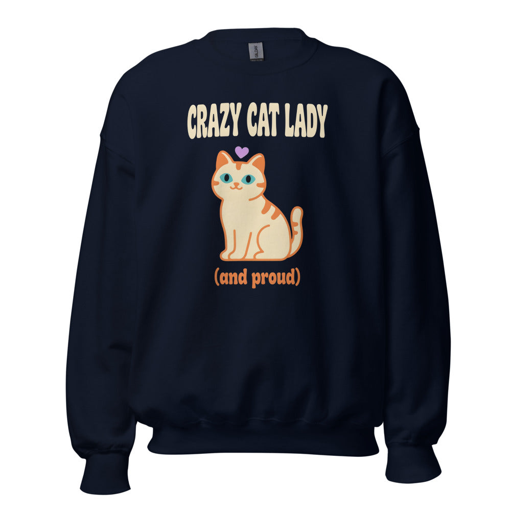 Crazy Cat Lady and Proud retro Y2K crewneck sweatshirt — Navy, front