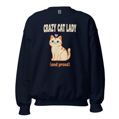 Crazy Cat Lady and Proud retro Y2K crewneck sweatshirt — Navy, front