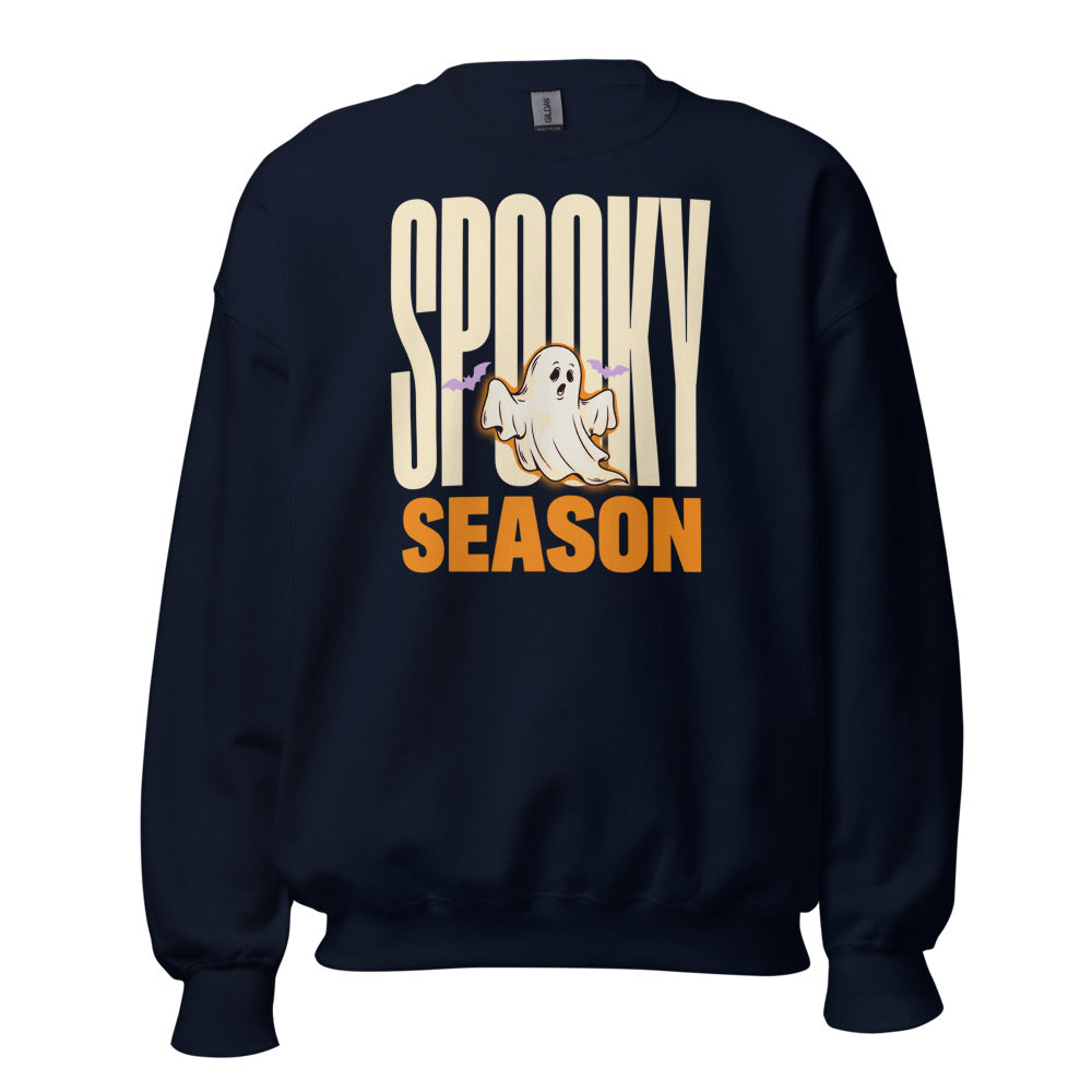 Spooky Season retro Halloween ghost typography crewneck sweatshirt — Navy, front