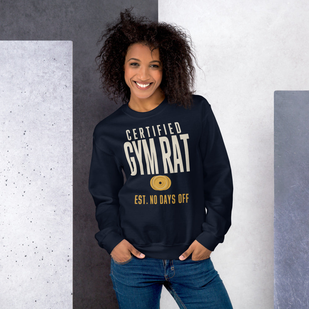 Certified Gym Rat vintage athletic crewneck sweatshirt — Navy, on model