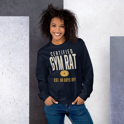 Certified Gym Rat vintage athletic crewneck sweatshirt — Navy, on model