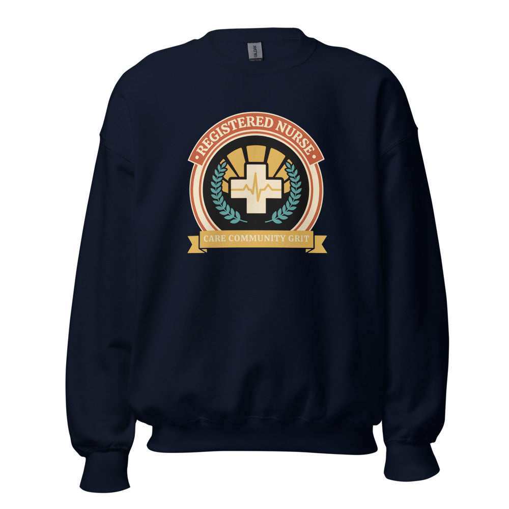 Registered Nurse vintage healthcare emblem badge crewneck sweatshirt — Navy, front