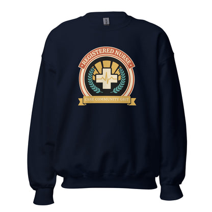 Registered Nurse vintage healthcare emblem badge crewneck sweatshirt — Navy, front