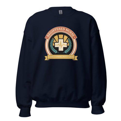 Registered Nurse Sweatshirt, Vintage RN Emblem Crewneck — Retro Nurse Care Community Grit Pullover