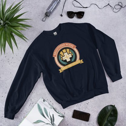 Registered Nurse vintage healthcare emblem badge crewneck sweatshirt — Navy, front-right