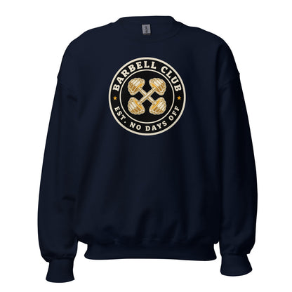 Barbell Club No Days Off vintage gym crewneck sweatshirt — Navy, front