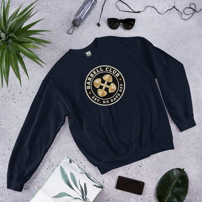 Barbell Club No Days Off vintage gym crewneck sweatshirt — Navy, front-right