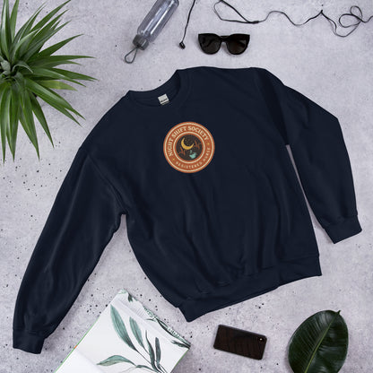 Night Shift Society retro registered nurse badge crewneck sweatshirt — Navy, front-right
