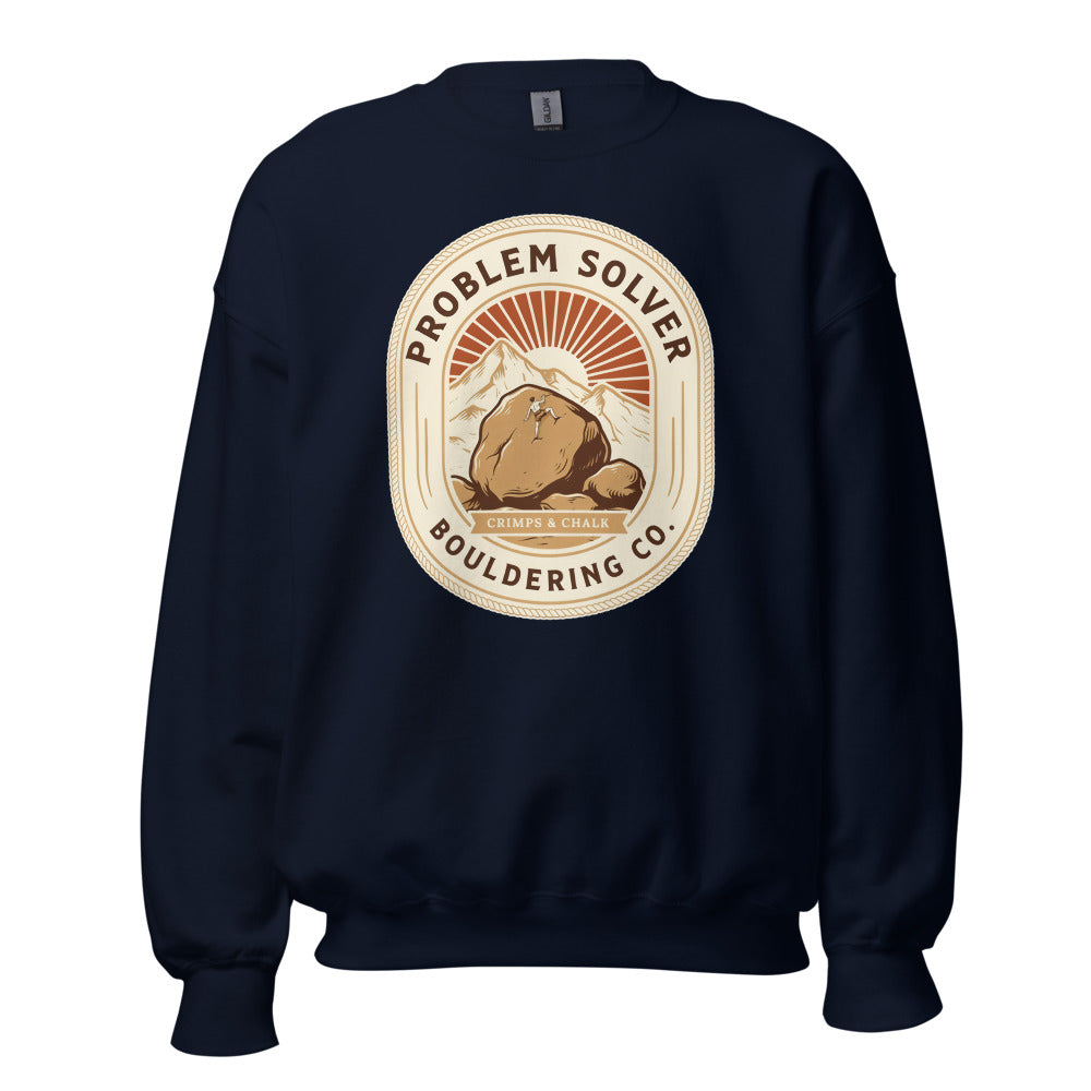 Problem Solver Bouldering Badge crewneck sweatshirt — Navy, front