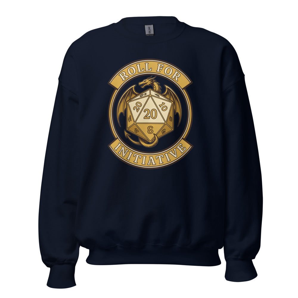 Roll For Initiative d20 dragon tabletop RPG crewneck sweatshirt — Navy, front