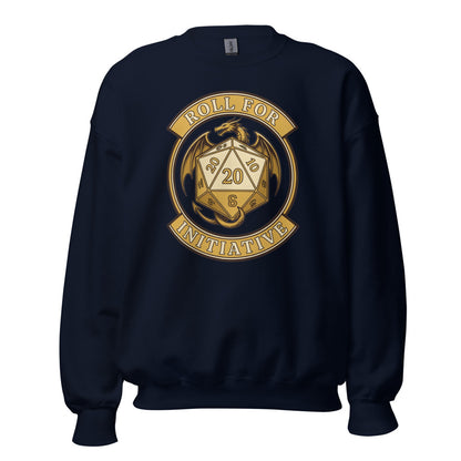 Roll For Initiative d20 dragon tabletop RPG crewneck sweatshirt — Navy, front
