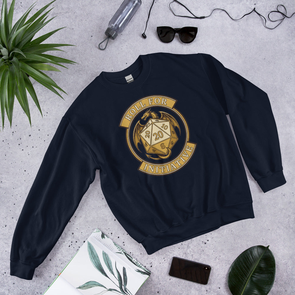 Roll For Initiative d20 dragon tabletop RPG crewneck sweatshirt — Navy, front-right