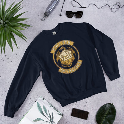 Roll For Initiative d20 dragon tabletop RPG crewneck sweatshirt — Navy, front-right