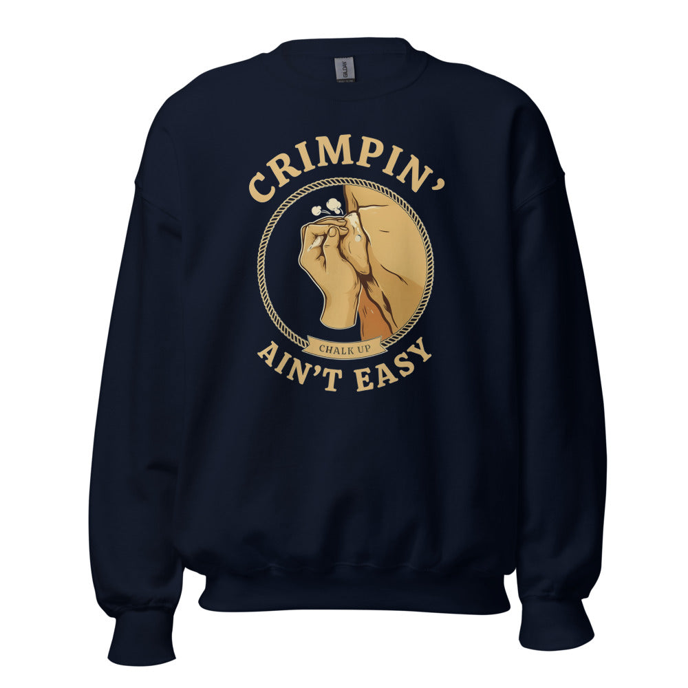 Crimpin' Ain't Easy bouldering badge crewneck sweatshirt — Navy, front