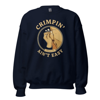 Crimpin' Ain't Easy bouldering badge crewneck sweatshirt — Navy, front