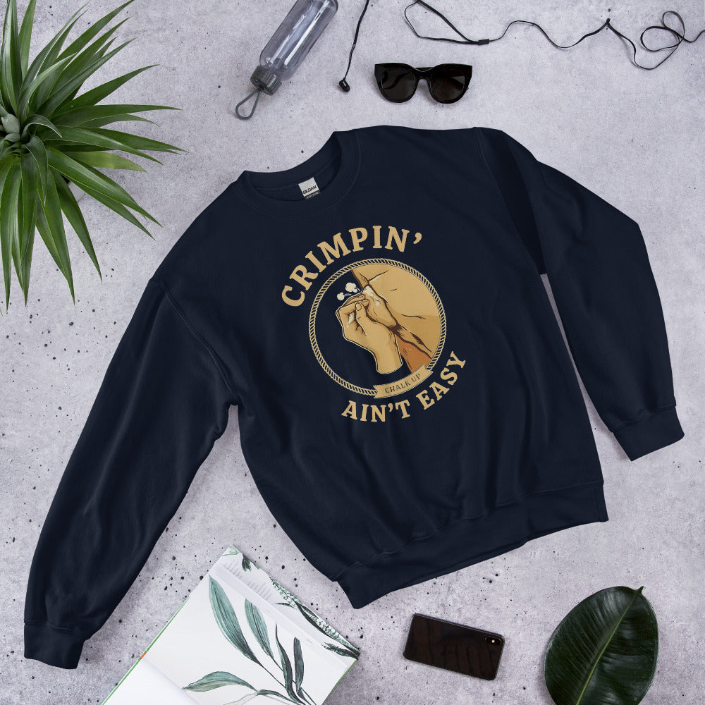 Crimpin' Ain't Easy bouldering badge crewneck sweatshirt — Navy, front-right