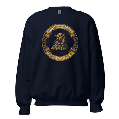 Dice Goblin Hoard Responsibly tabletop RPG crewneck sweatshirt — Navy, front