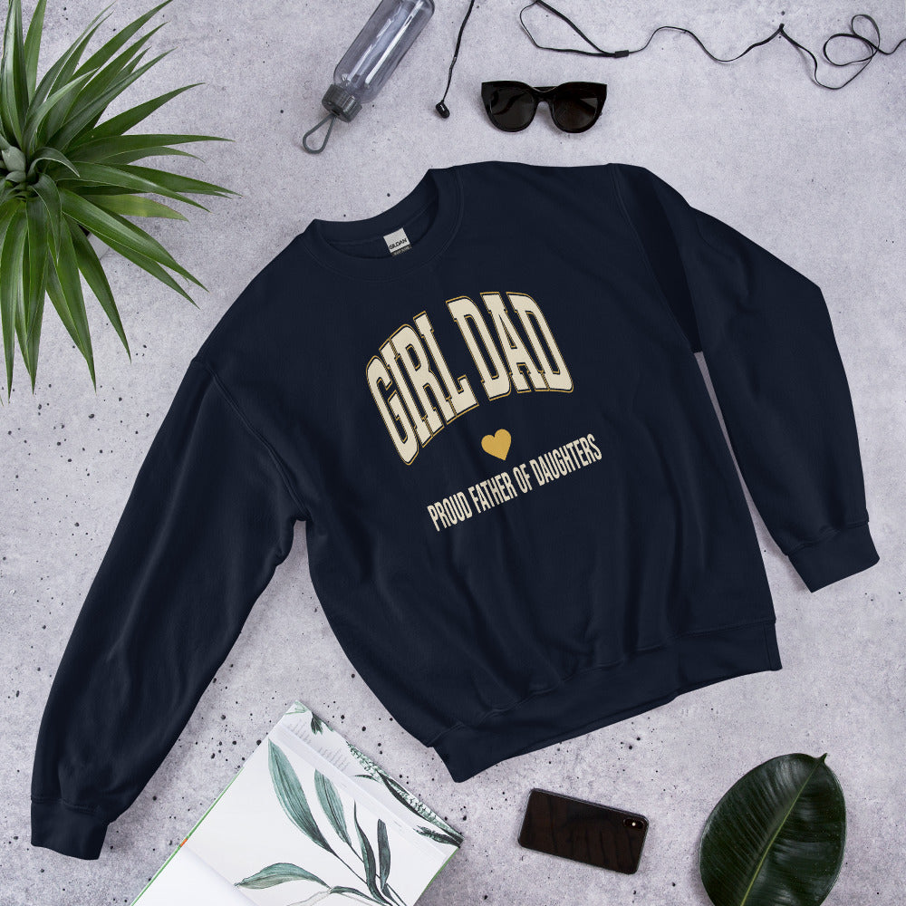 Girl Dad retro varsity crewneck sweatshirt — Navy, front-right