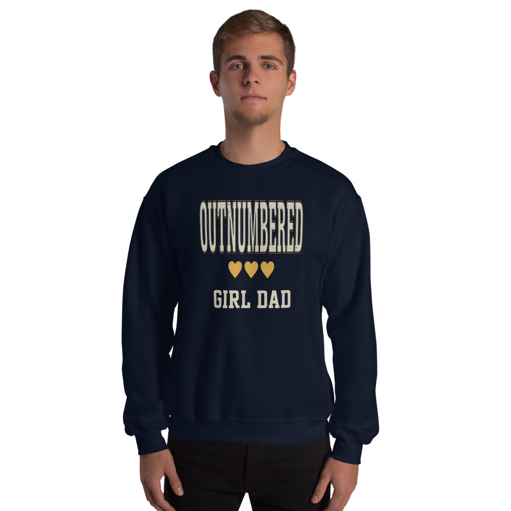 Girl Dad Outnumbered & Proud crewneck sweatshirt — Navy, on model