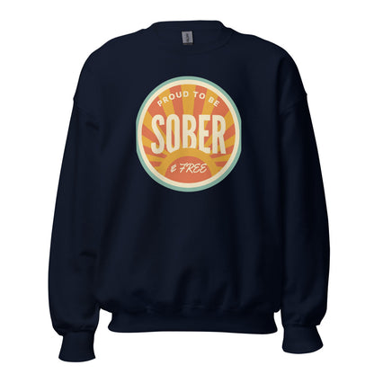 Sober & Proud retro sunburst crewneck sweatshirt — Navy, front