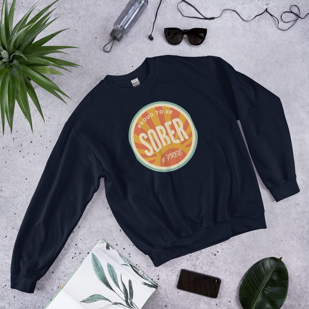 Sober & Proud retro sunburst crewneck sweatshirt — Navy, front-right