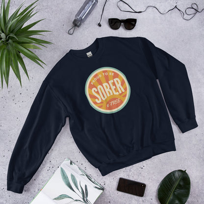 Sober & Proud retro sunburst crewneck sweatshirt — Navy, front-right