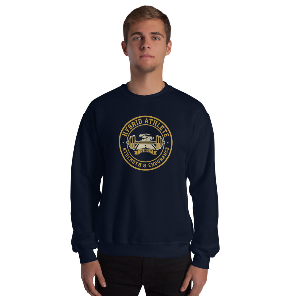 Hybrid Athlete vintage athletic-department crest crewneck sweatshirt — Navy, on model