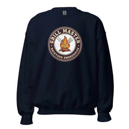 Grill Master retro backyard smokehouse crewneck sweatshirt — Navy, front