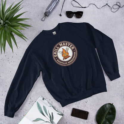 Grill Master retro backyard smokehouse crewneck sweatshirt — Navy, front-right