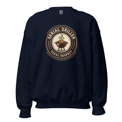 Serial Griller funny BBQ crewneck sweatshirt — Navy, front