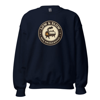 Low & Slow BBQ smoker crewneck sweatshirt — Navy, front