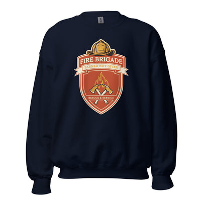 Firefighter Crewneck Sweatshirt, Retro Fire Brigade Shield, Earned Not Given — Fire Department Emblem Gift for Firefighters