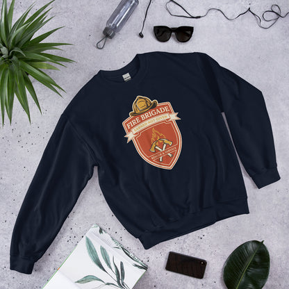 Fire Brigade Earned Not Given retro firefighter shield emblem crewneck sweatshirt — Navy, front-right