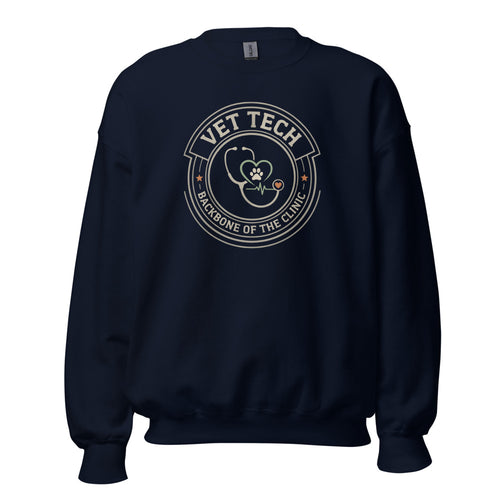 Vet Tech Sweatshirt, Veterinary Technician Gift, Retro Vet Tech Crewneck — Backbone of the Clinic Crest