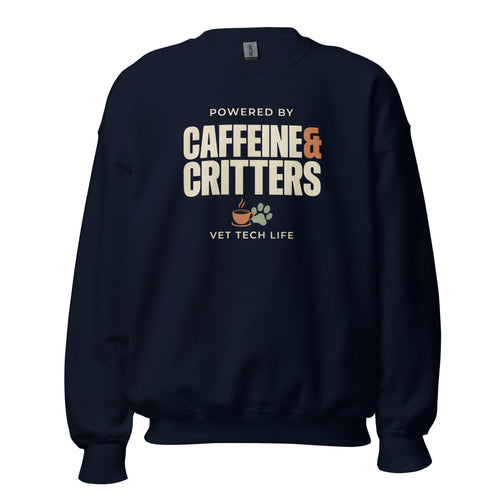 Funny Vet Tech Sweatshirt, Veterinary Technician Gift, Retro Vet Tech Crewneck — Powered by Caffeine & Critters