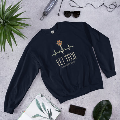 Every Heartbeat Matters minimalist vet tech crewneck sweatshirt — Navy, front-right