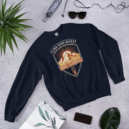 Climb Send Repeat mountaineering crest crewneck sweatshirt — Navy, front-right