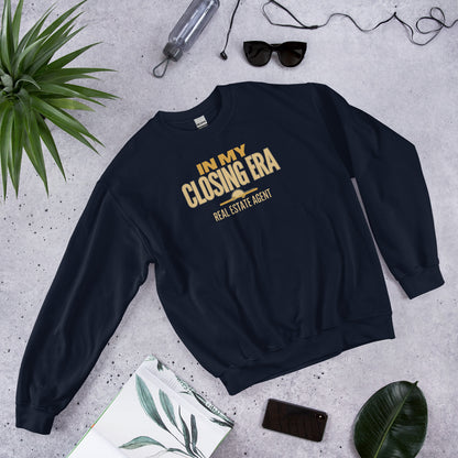 In My Closing Era real estate agent crewneck sweatshirt — Navy, front-right