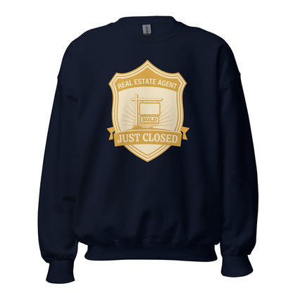 Just Closed real estate agent crewneck sweatshirt — Navy, front