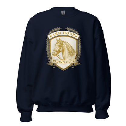 Barn Hours Riding Club vintage equestrian stable crest crewneck sweatshirt — Navy, front