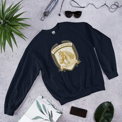 Barn Hours Riding Club vintage equestrian stable crest crewneck sweatshirt — Navy, front-right