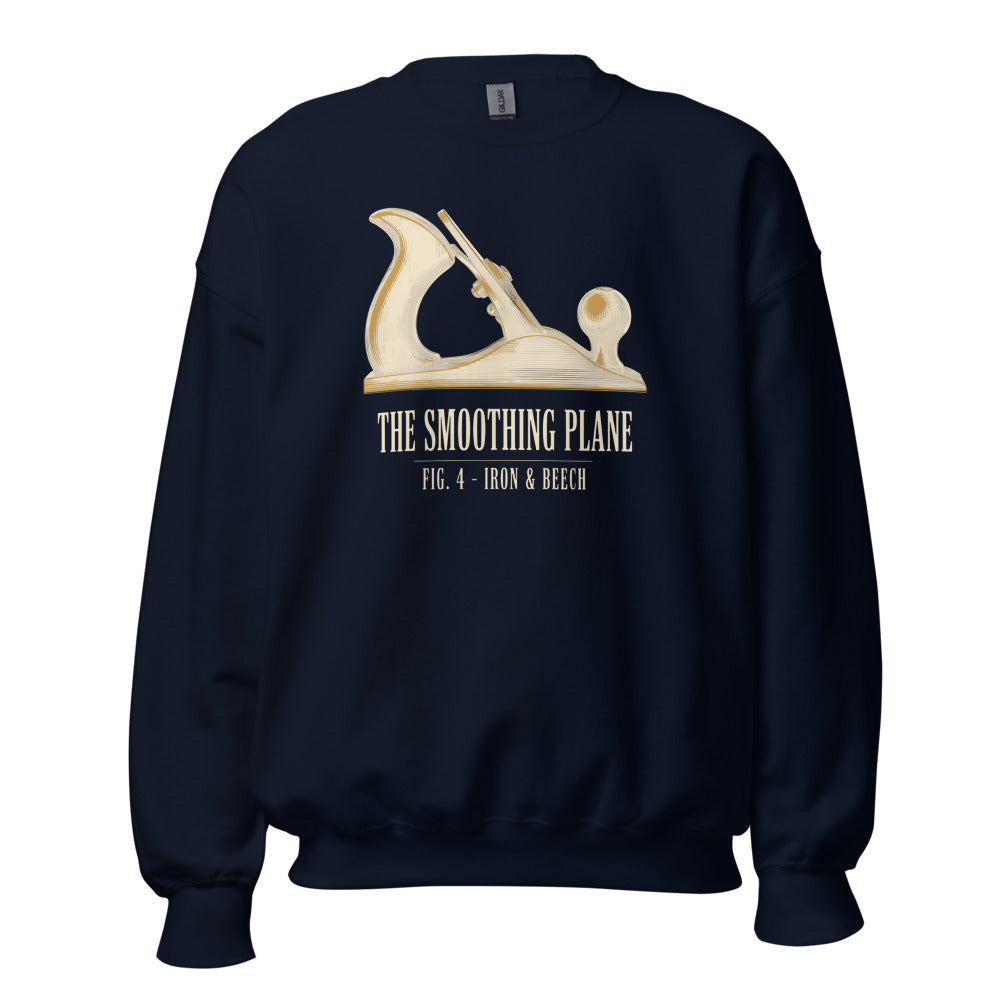 Fig. 4 The Smoothing Plane woodworking crewneck sweatshirt — Navy, front