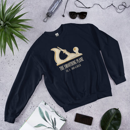 Fig. 4 The Smoothing Plane woodworking crewneck sweatshirt — Navy, front-right