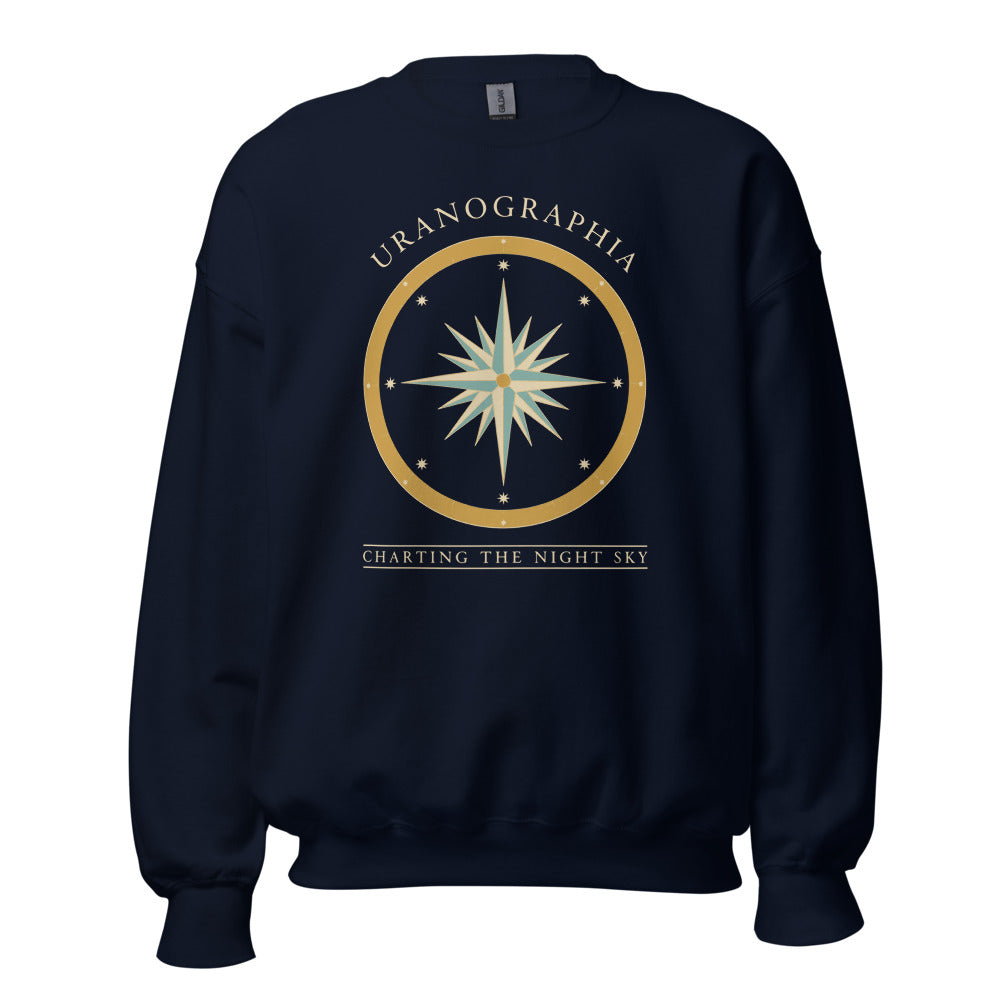 Uranographia vintage celestial chart astronomy crewneck sweatshirt — Navy, front