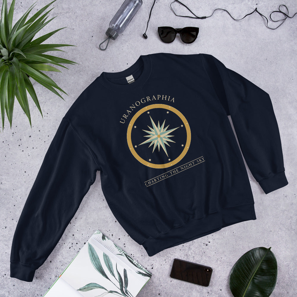 Uranographia vintage celestial chart astronomy crewneck sweatshirt — Navy, front-right