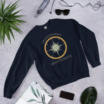 Uranographia vintage celestial chart astronomy crewneck sweatshirt — Navy, front-right