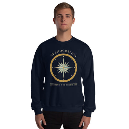 Uranographia vintage celestial chart astronomy crewneck sweatshirt — Navy, on model